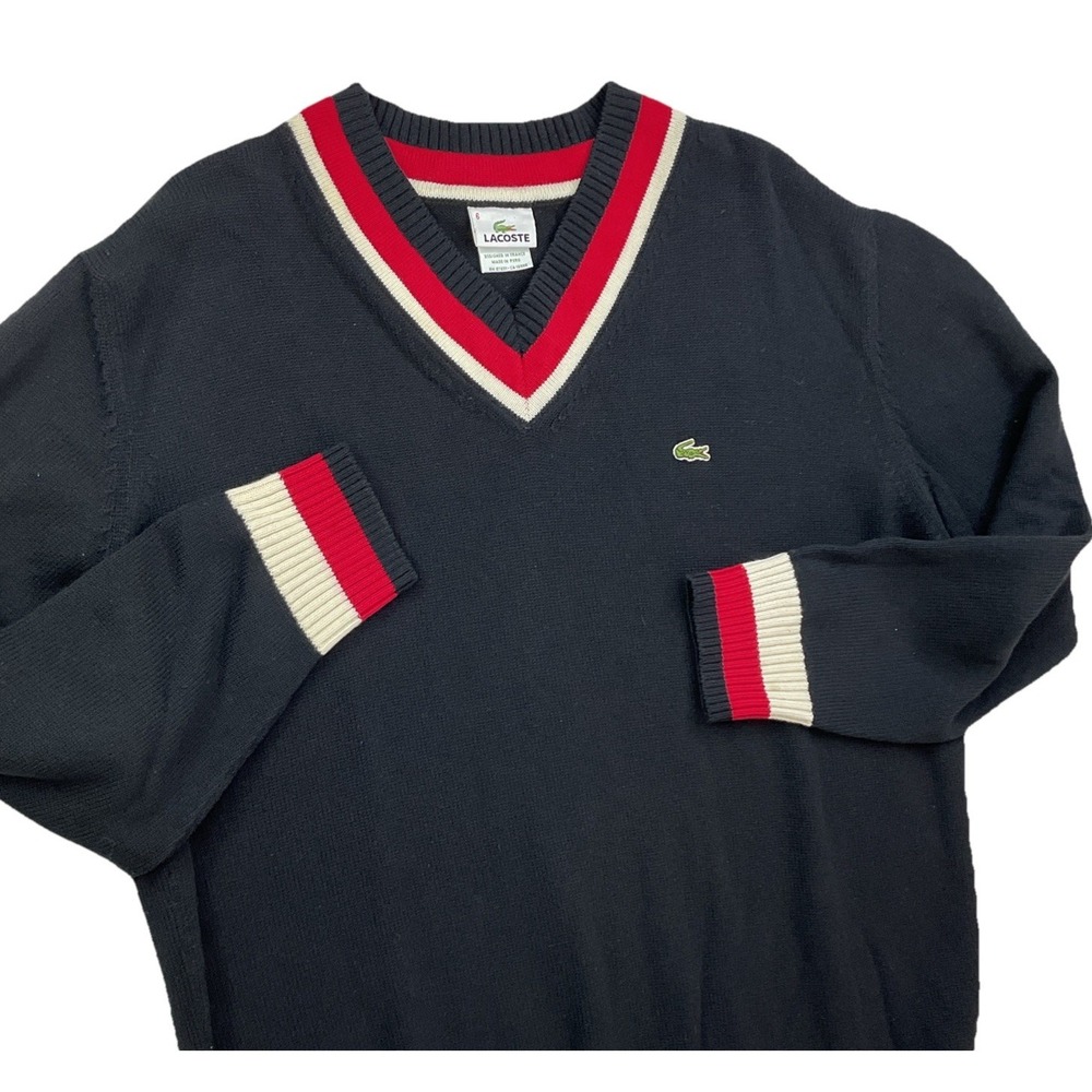 Vintage Lacoste Sweater Men Sz 6‎ V-Neck Pullover Preppy 90s Alligator Tennis